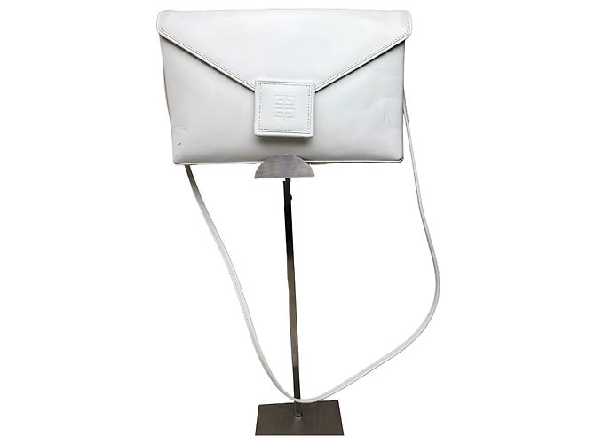 Vintage Givenchy Leder Clutch Bag Weiß Silber