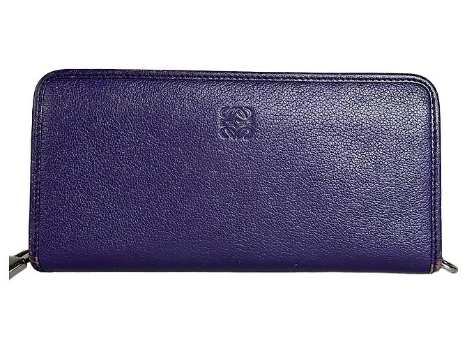 Vintage Loewe Leather Zip Wallet Purple Silver