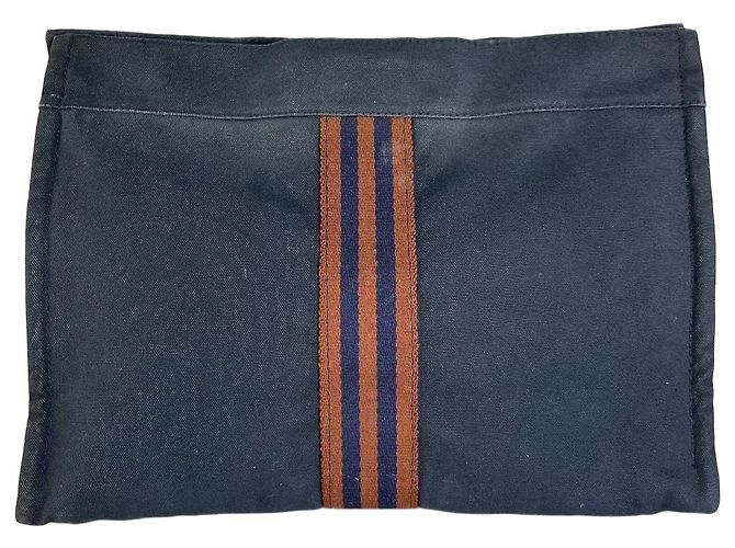 Hermès Clutch in cotone vintage Hermes Navy Rust Silver Blu navy