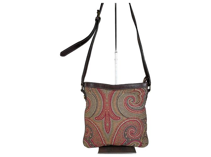 Vintage Etro Patterned Textile Shoulder Bag Tan Rust Magenta Camel