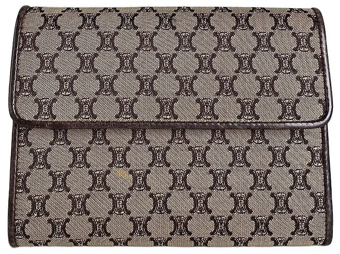 Céline Vintage Celine Macadam Canvas Wallet Beige Brown