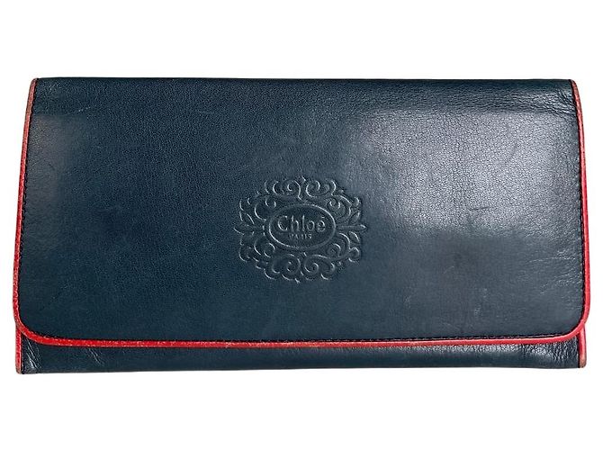 Chloé Carteira de couro vintage Chloe Azul marinho Vermelho Dourado