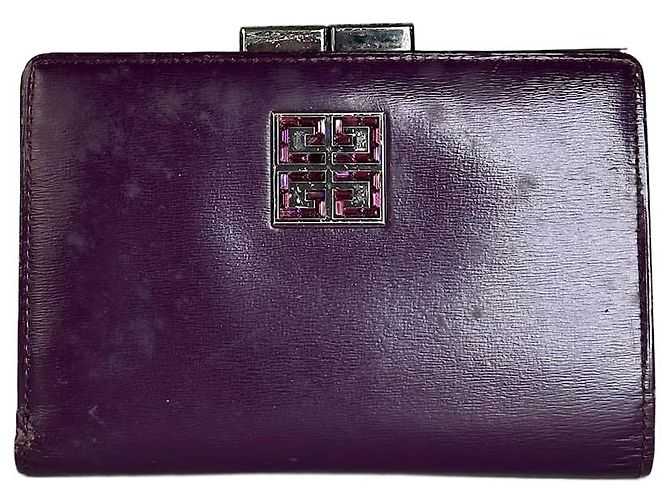 Vintage Givenchy Leather Wallet Purple Silver