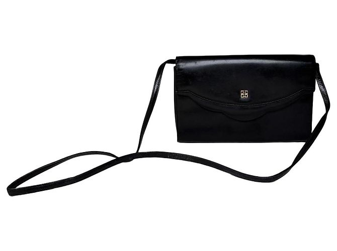 Vintage Givenchy Leder Abendtasche Schwarz Goldener Verschluss
