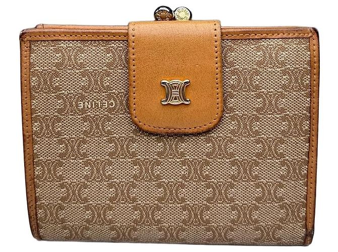 Céline Vintage Celine Monogram Canvas Wallet Beige Tan Gold
