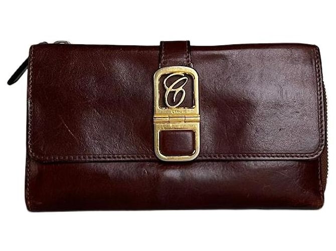 Chloé Vintage Chloe Leather Wallet Dark Brown Gold
