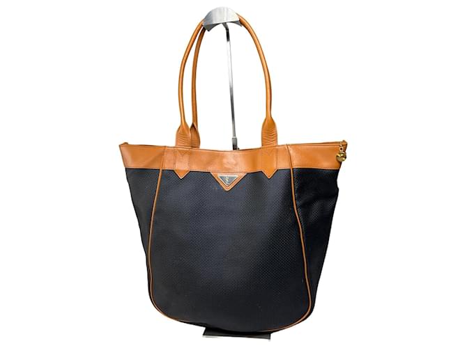 Tote en tissu texturé Vintage Yves Saint Laurent Noir Tan 