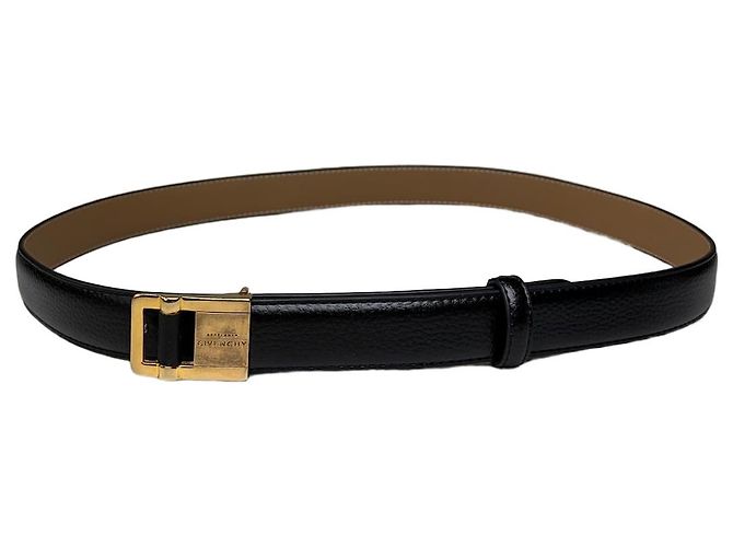 Vintage Givenchy Leather Belt Black Beige Gold Buckle