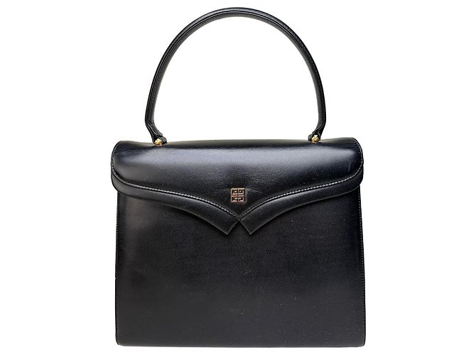 Vintage Givenchy Structured Leather Bag Black Gold
