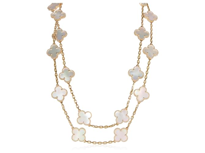 Van Cleef & Arpels Yellow Gold Mother Of Pearl Vintage Alhambra Necklace 