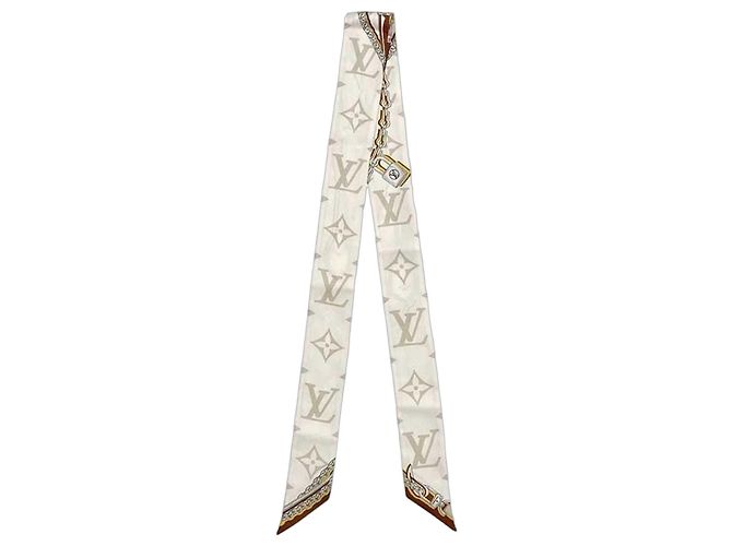 Sciarpa in nastro di seta Louis Vuitton Marrone Bianco