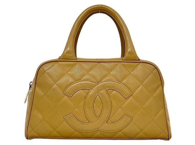 Mini bolsa Boston em couro de vitelo granulado bege Chanel