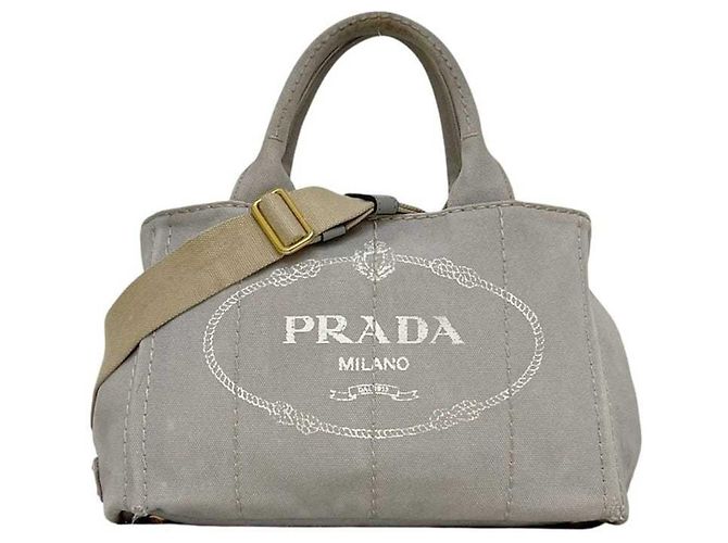 Tote Sac cabas Prada Canapa en toile grise Marron