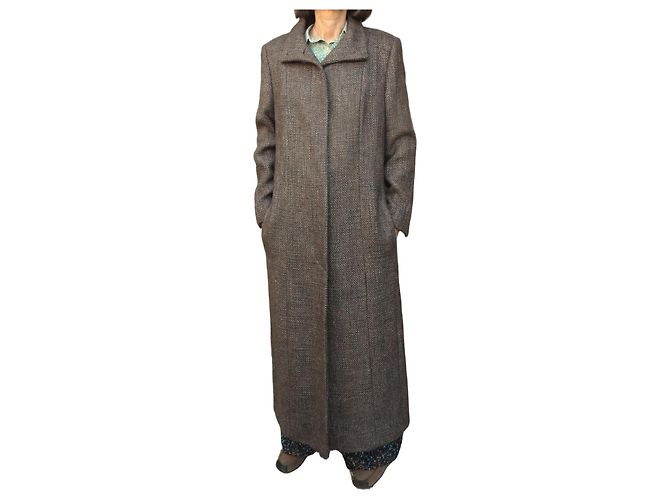 Abrigo largo de tweed marrón Louis Féraud Castaño