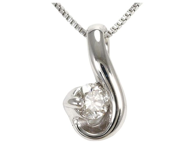 Autre Marque Collar de oro blanco de 10K con diamante Dorado