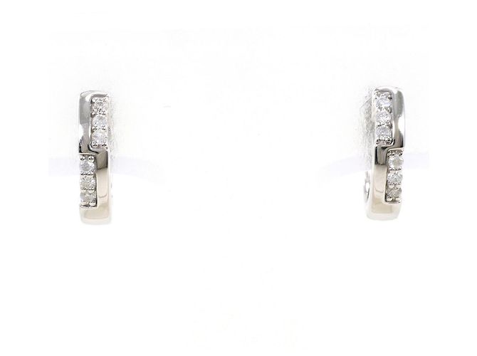 Autre Marque Pendientes de aro en oro blanco de 10K con diamantes Dorado