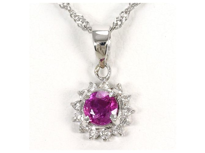 Autre Marque Platinhalskette mit Rubin und Diamant