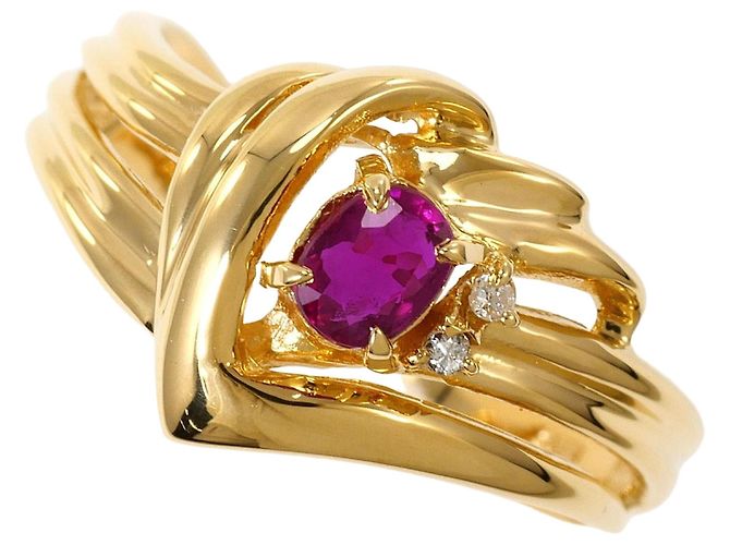 Autre Marque 18K Gelbgold-Ring mit Rubin und Diamant Golden