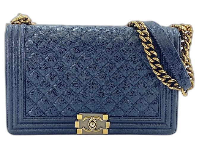 Borsa a Spalla Chanel Boy Chanel Large in Navy Blu navy