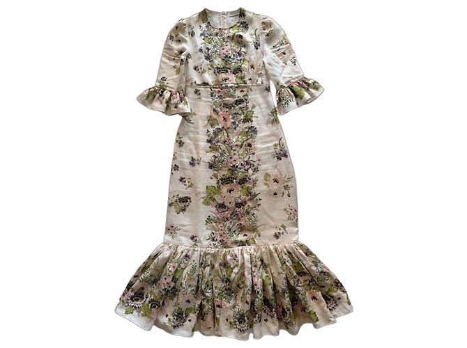 Zimmermann Halliday Leinen-Maxikleid mit Blumenmuster Braun Pink Weiß Grün Lila