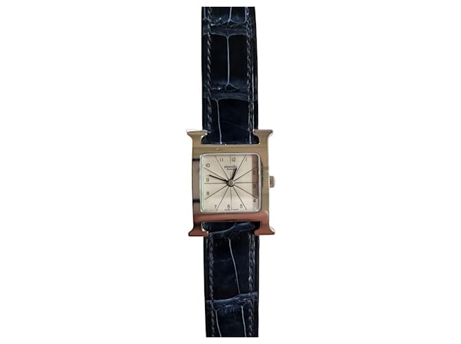 Hermès H Hour Steel Watch HH1.210 with Two Straps Silver hardware 