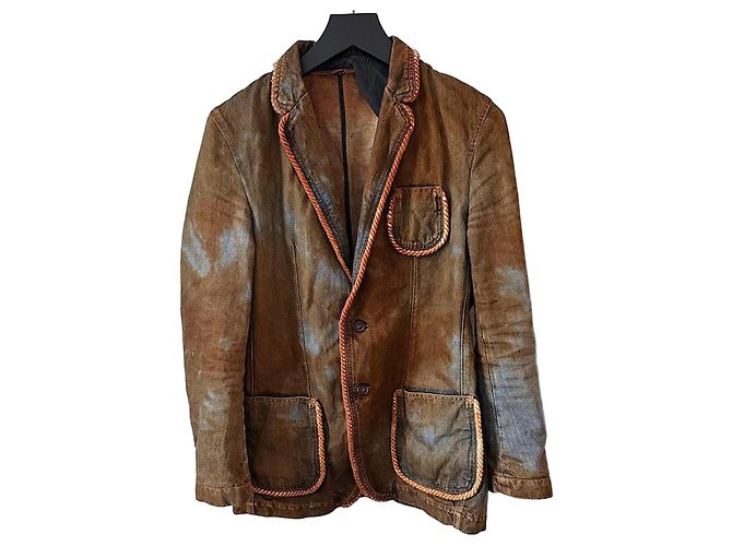 Alexander McQueen 2005 AW Mudded Denim Blazer Brown