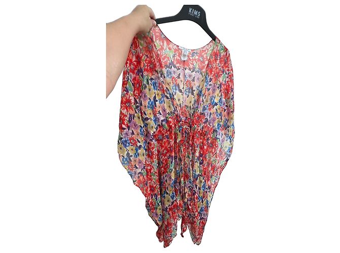 Shanghai Tang Shan Top Kaftán de seda floral Rosa Blanco Roja Azul Verde Púrpura Amarillo