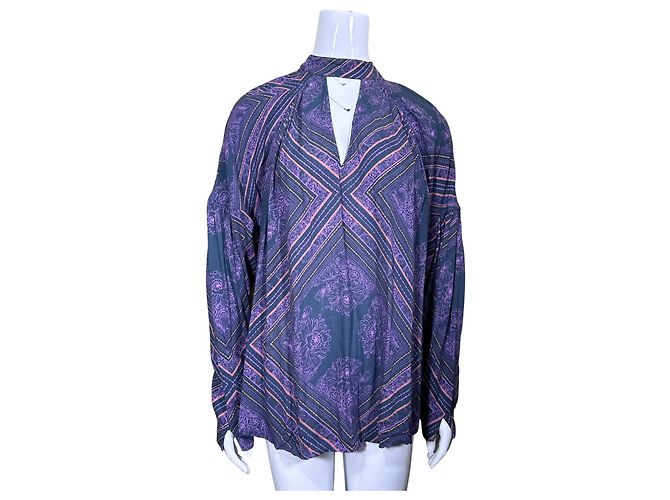 Blusa de manga longa com decote em V e estampa floral roxa Free People Roxo Azul escuro