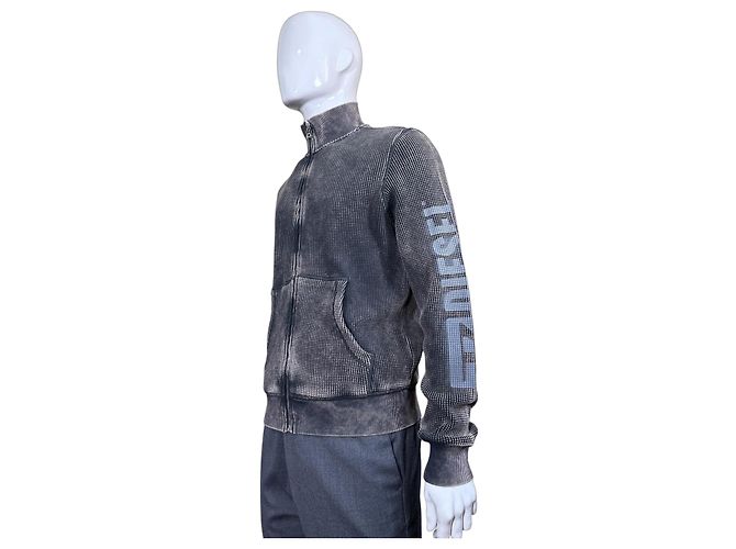 Diesel S-Ginafy-Zip Waffelstrickjacke Grau