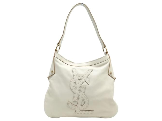 VINTAGE YVES SAINT LAURENT RIVE GAUCHE 147088 LOGO YSL LEDER HANDTASCHE Weiß 