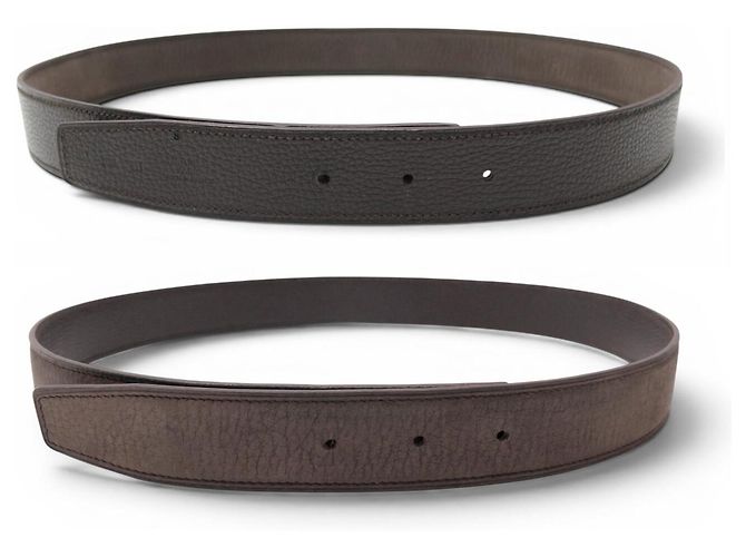 Hermès NEW HERMES T80 32MM REVERSIBLE GRAIN LEATHER BELT BROWN SUEDE