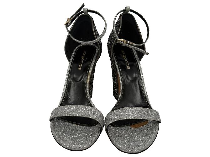 Sergio Rossi Glitter Block Heels in Silber Metallic Glitter