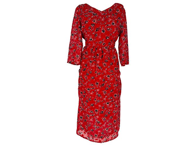Ba&Sh Galvin Midi-Kleid mit Blumenprint in Rot aus Polyester