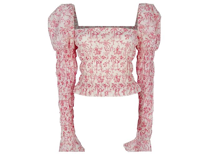 Autre Marque Blusa Delilah estampada e franzida em algodão rosa de Caroline Constas