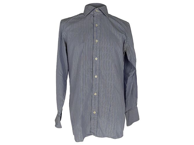 Tom Ford Gestreiftes Button-Down-Hemd aus blauer Baumwolle