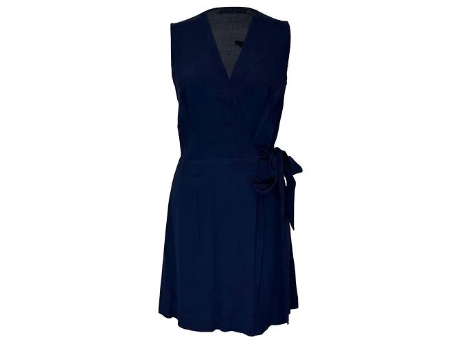 Vestido mini de crepe com decote em V Sandro em viscose azul