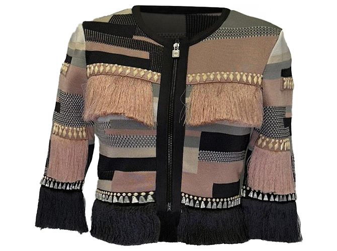 Herve Leger Abendjacke mit Fransen und Streifen aus mehrfarbiger Viskose Mehrfarben