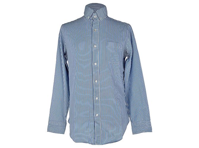 Tom Ford Gestreiftes Button-Down-Hemd aus blauer Baumwolle