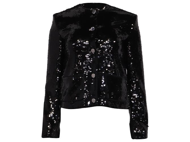 Theory Sequin Pocket Cropped Jacket in Black Polyester