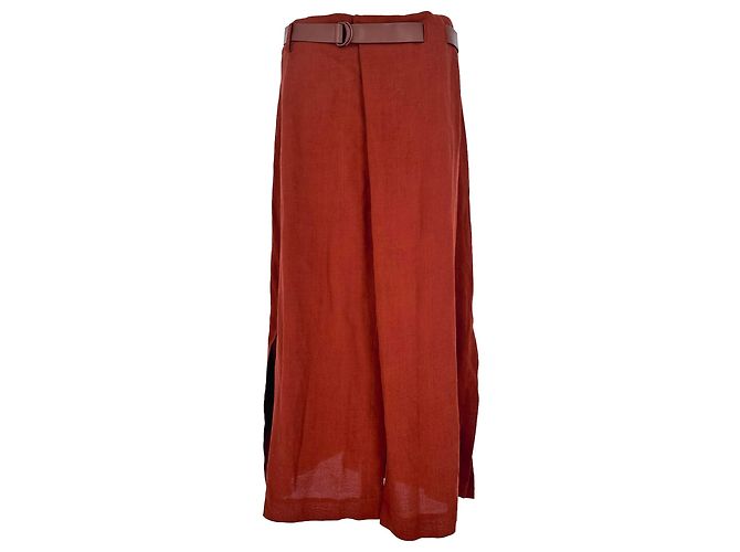 Saia midi Max Mara com cinto em lã laranja ferrugem