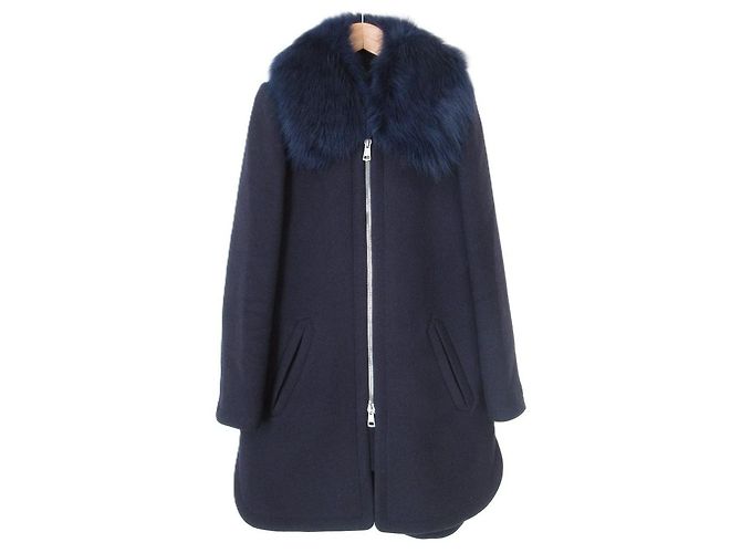 Chloé Chloe Shearling Wool 2way Coat Blue Navy blue