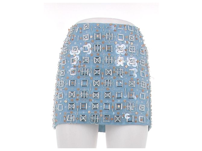 Autre Marque Gonna blu con paillettes arancioni