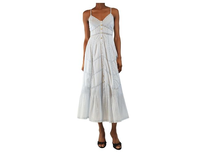 Autre Marque Hellblaues Baumwoll-Sommerkleid mit Spitzenbesatz - Größe XXS