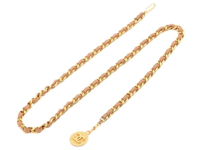 Chanel Cinto de corrente Coco Mark 1982 bege e dourado