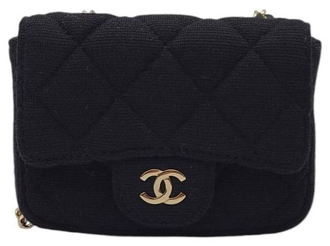Chanel Mini Borsa a Catena Nera con Hardware Dorato Nero