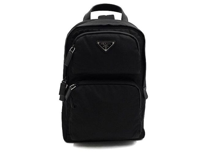 Prada Black Re-Nylon Saffiano Triangle Logo Unisex Shoulder Backpack