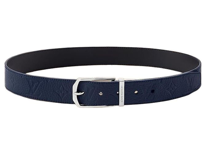 Slender Louis Vuitton Reversible Monogram Belt Navy Black Blue