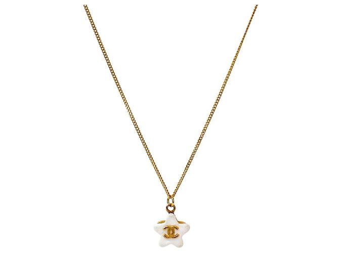 Chanel White Star CC Gold Halskette Weiß