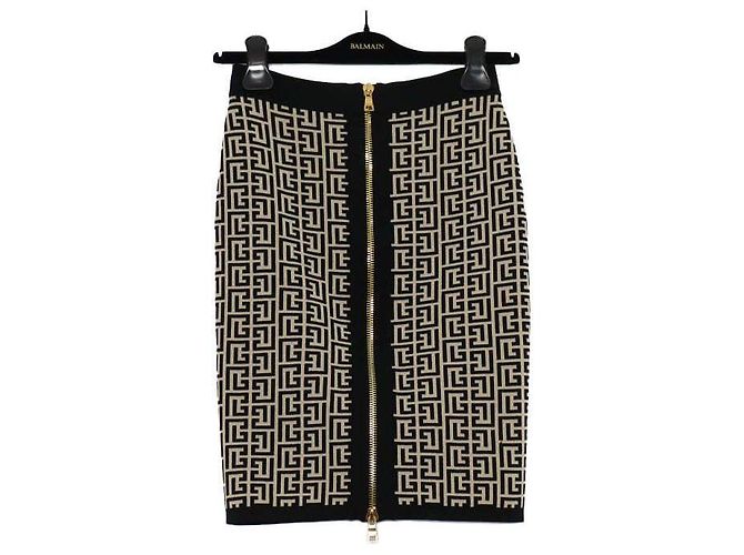 Balmain Saia lápis em mistura de lã com zíper dourado Multicor