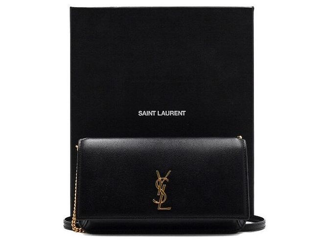 Saint Laurent Capa de celular com alça de couro Monogram com corrente dourada e bolsa transversal